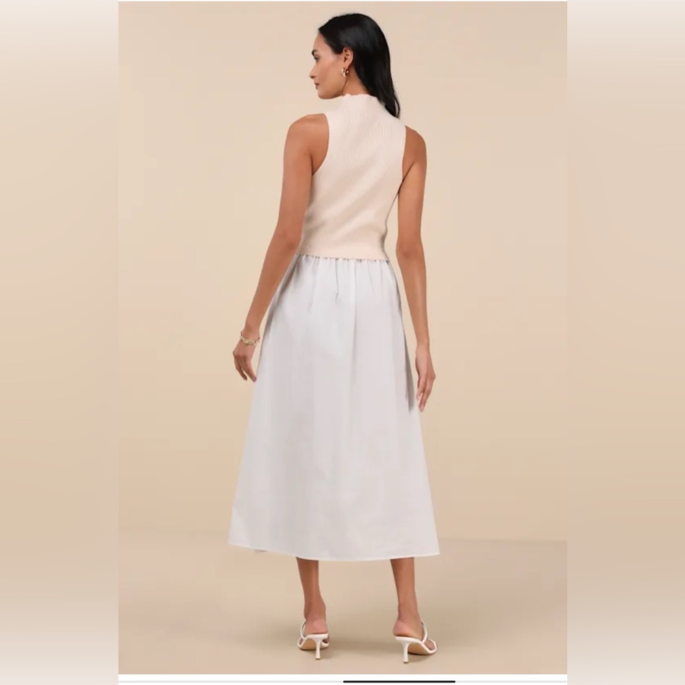 Lulus Confident Cues Ivory Two-Tone Mixed Media Midi Dress size small NWT - Picture 5 of 8